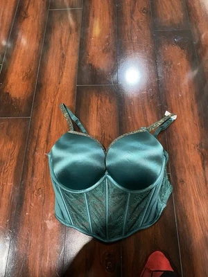 Sujetador corsé push-up verde satinado Victoria's Secret 38C Foto 1 de 4
