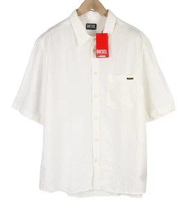 DIESEL S-Umbe-Sslab Men Shirt 2XL White Linen Short Sleeve Spread Neck RRP€150 - Picture 1 of 9