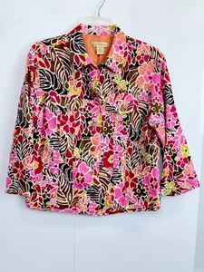 Patrick Christopher 100% Leinen Damen L Blumen Knopfleiste Jacke Taschen gefüttert - Bild 1 von 9
