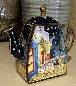Kelvin Chen Enamel 1798 Van Gogh Cafe Terrace At Night Miniature Teapot & Lid - Picture 1 of 8