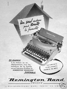 PUBLICITÉ 1953 REMINGTON RAND MACHINE A ÉCRIRE UN SEUL CADEAU POUR LA FAMILLE - Picture 1 of 1
