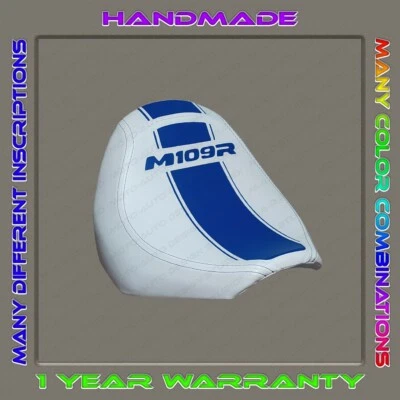 CUSTOM Design (White+Blue+strips) Front Seat Cover Suzuki BOULEWARD M109R 06+ - Image 1 of 4