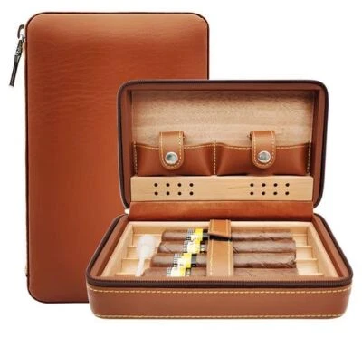 Luxus_Humidor , Leder Braun ,Innen Zedernholz ,für 4 Zigarren , Zigarrenbox edel - Bild 1 von 4