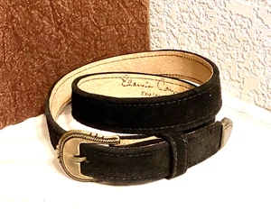 Vintage NEW Elaine Coyne Black Suede Belt, Size S. With Brass Belt and Tip - Picture 1 of 6