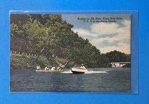 Bootfahren auf dem Elk River entlang des Bluff Drive Ozarks bei Noel Missouri Leinen Postkarte - Bild 1 von 2