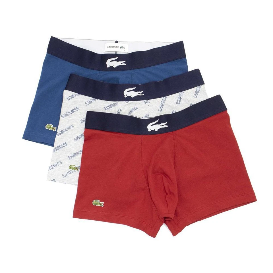 Nuevo paquete de 3 calzoncillos elásticos de algodón con estampado integral de Lacoste ropa interior para hombre Foto 1 de 1