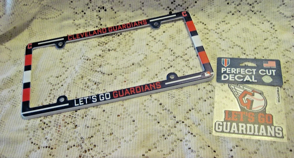 CLEVELAND GUARDIANS PLASTIC LICENSE PLATE FRAME AND 4" DECAL   NEW  6" X 12" MLB - Image 1 of 1
