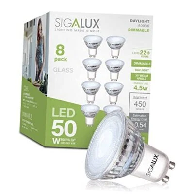  GU10 LED Light Bulbs, Dimmable 5000K White Natural Dimmable 8 Pack Daylight - Image 1 of 4