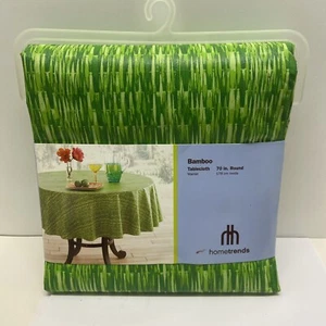 Hometrends Bamboo Tablecloth 70 Inch round Green Vinyl Wipe Offs - Picture 1 of 3