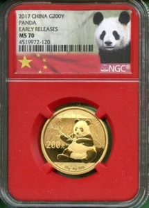 CHINA  2017  PANDA   15 GRAM  GOLD  NGC MS 70  200 YUAN  .999 AU  EARLY RELEASES - Picture 1 of 2