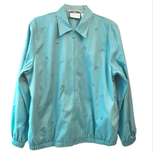 Alfred Dunner Seafoam Zip Front Embroidered Lightweight Jacket - Picture 1 of 7