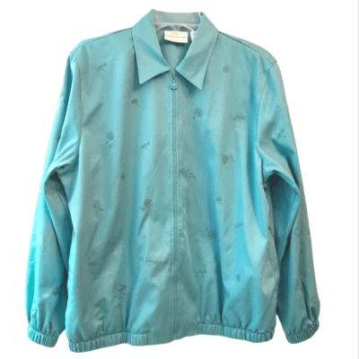 Chaqueta Ligera Alfred Dunner Seafoam Cremallera Frontal Bordada Foto 1 de 4