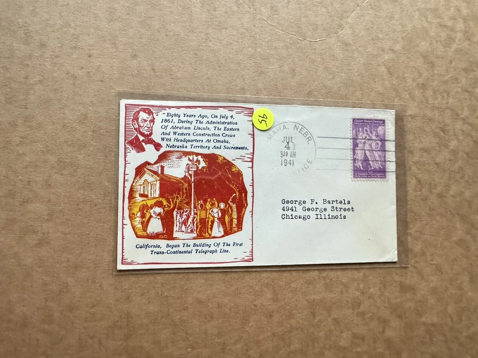 US WWII Patriotic Cover (95)+Lincoln&1st Trans-Continental Telegraph Line 7/4/61 - Image 1 of 1