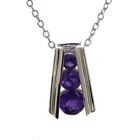 African Amethyst 3 Stone Graduated Pendant  (Sterling Silver) w Neckace
