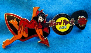 MANCHESTER HALLOWEEN VAMP RED DEVIL HEELS GIRL GUITAR 2004 Hard Rock Cafe PIN LE - Picture 1 of 1