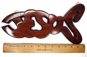 VTG Exotic Wood Carved JESUS Fish Wall Plaque Christian Art Handmade in Honduras - Picture 1 of 4