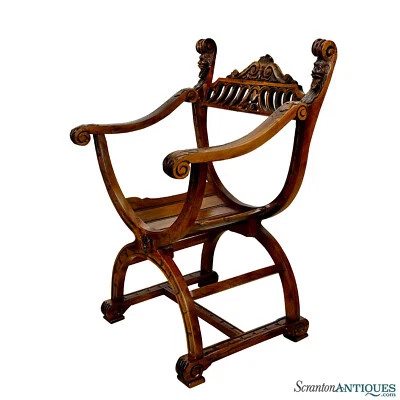 Silla Savonarola antigua victoriana renacentista tallada en nogal Foto 1 de 4