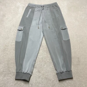 Me + Em Cargo Trousers 12 Women's Grey Polyester Cuffed Pockets Drawstring - Picture 1 of 17