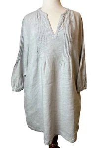 Tahari Dress size XL Light Gray Pleated Pockets 100%Linen 3/4Sleeves Coastal - Picture 1 of 9