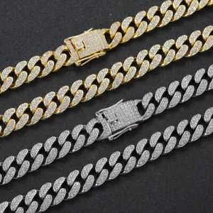 Herren vergoldet Eis CZ aus massiv Miami Kubanisches Glied Armbandkette 12 mm - Bild 1 von 12