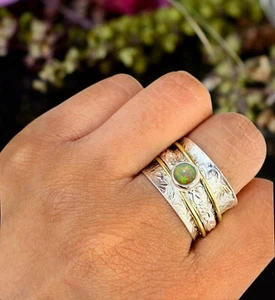 Ethiopian Opal Natural Gemstone 925 Sterling Silver Mens Gift Spinner Ring RA896 - Picture 1 of 6