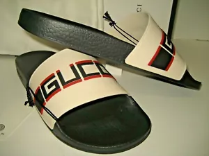 $450 NUEVAS SANDALIAS GUCCI Mujer US 11 EU 41 Logotipo Rojo Blanco Negro Goma Piscina Deslizantes - Imagen 1 de 10