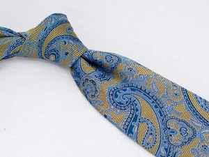 Jos A Bank Reserve 100% Silk Tie Gold Blue Paisley Men's Designer Necktie XL - Picture 1 of 5