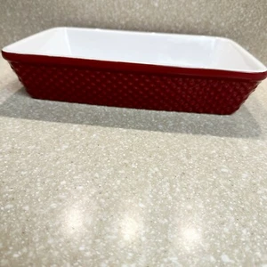 BIA Cordon Bleu strukturiert rot und weiß rechteckige Auflaufform NEU 12”x 8,5” - Bild 1 von 4
