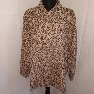 Studio Works Women's Top Size 2X Button up Long Sleeve Collared Leopard Print 2X - Picture 1 of 9