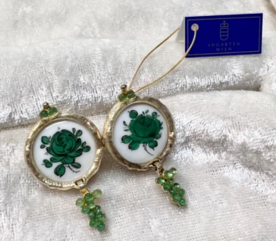 Augarten Wien Porzellan u. Smaragde Ohrringe - vergoldetes Sterlingsilber - Bild 1 von 3