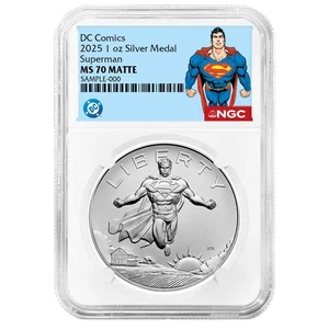2025 Superman DC Comics 1 oz Silbermedaille NGC MS70 Superman Label - Bild 1 von 3