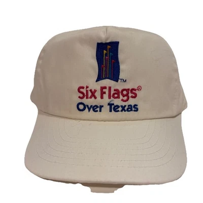 Sombrero bordado vintage Six Flags Over Texas blanco a presión Foto 1 de 4