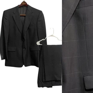 Hart Schaffner & Marx Pleated Front 2pc Black Suit/40R Jacket/ 34/32 Pant Plaid - Picture 1 of 18