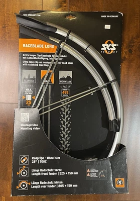 SKS Raceblade Long Clip-On Fenders Silver For 700c Tires Up To 25mm New - Image 1 of 4