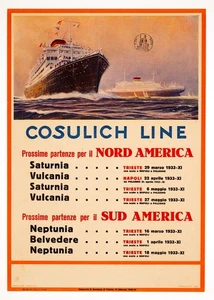 Cosulich Line by Klodic 1933 Original Italian Poster on Linen – Saturnia & Vulca - Picture 1 of 3