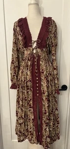 Chasing Unicorns Izabella Duster Maxikleid in Burgund Spitze/Blumen Gr. XS - Bild 1 von 10