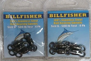 2 Packungen Größe 6 - 500 Pfund Test BILLFISHER Edelstahl Kugellager Wirbel - Bild 1 von 2