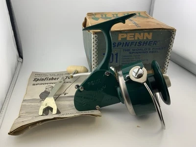 Carrete giratorio vintage Penn Spinfisher 700 Greenie con caja y herramienta, hecho en 1961/62 Foto 1 de 4