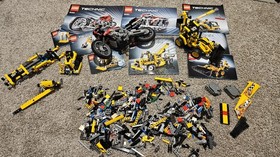 Lego Technic Pieces Lot, and 8051 Motorbike, 42004 Backhoe Loader
