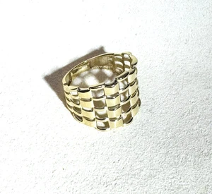 Anillo ancho abstracto estilo eslabón único de oro amarillo sólido de 10K talla 6 - Imagen 1 de 5