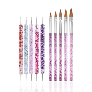 10 Pcs Nail Dotting Tools Set: 5 Double-End Dotting Pens & 5 Nail Art Brushes - Picture 1 of 7