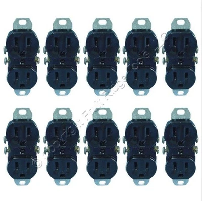 10 salidas de receptáculo dúplex negras Leviton sin orejas de yeso 15A 5-15R a granel 5320-4E Foto 1 de 4