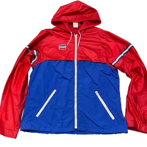 Vintage Levi's Made in USA Herren rot blau Colorblock Kapuze Windbreaker Jacke Größe L - Bild 1 von 11