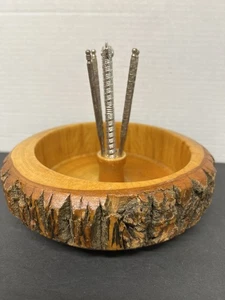 Juego de cascanueces MCM de colección cuenco de madera para corteza de tronco con galleta y juego de 6 selecciones - Imagen 1 de 11