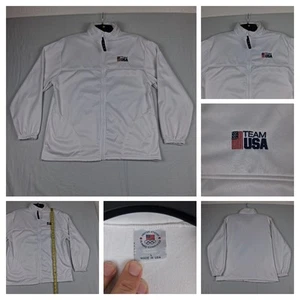 USA Olympics Team Sweater Jacket Men's L Full Zip Embroidered Made SOC White - Picture 1 of 15