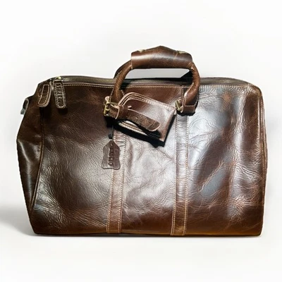 Baigio Bolso de Lona Cuero Genuino Marrón Viaje Fin de Semana Grande 20x12x10 Nuevo Foto 1 de 4