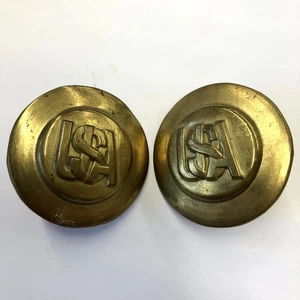 PAIR Civil War Artillery Intertwined USA Bridle Rosettes 2" Brass Crisp Rare - Picture 1 of 6
