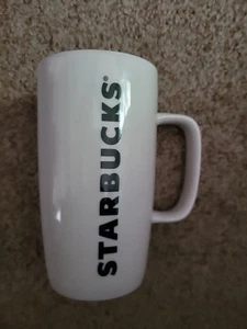 Starbucks Tall White With Green Ceramic Coffee Cup / Mug holds 17 fl.oz. - Picture 1 of 4
