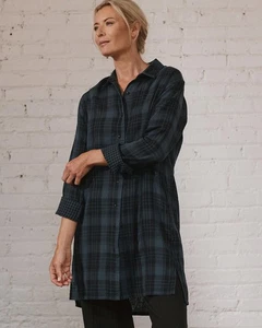 PACT Shirt Dress Flannel Blue Plaid Cotton Long Sleeve Pockets Button Women XS/S - Picture 1 of 14