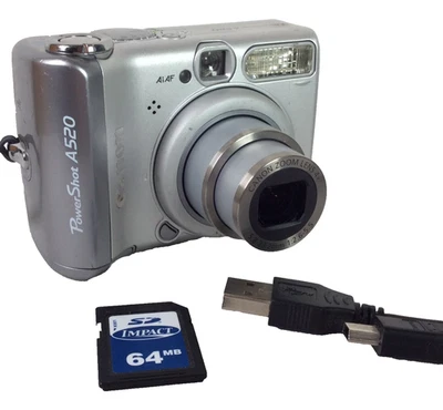 Canon PowerShot A520 Compact Digital Camera Silver 4.0 Mega Pixels Retro - Image 1 of 4